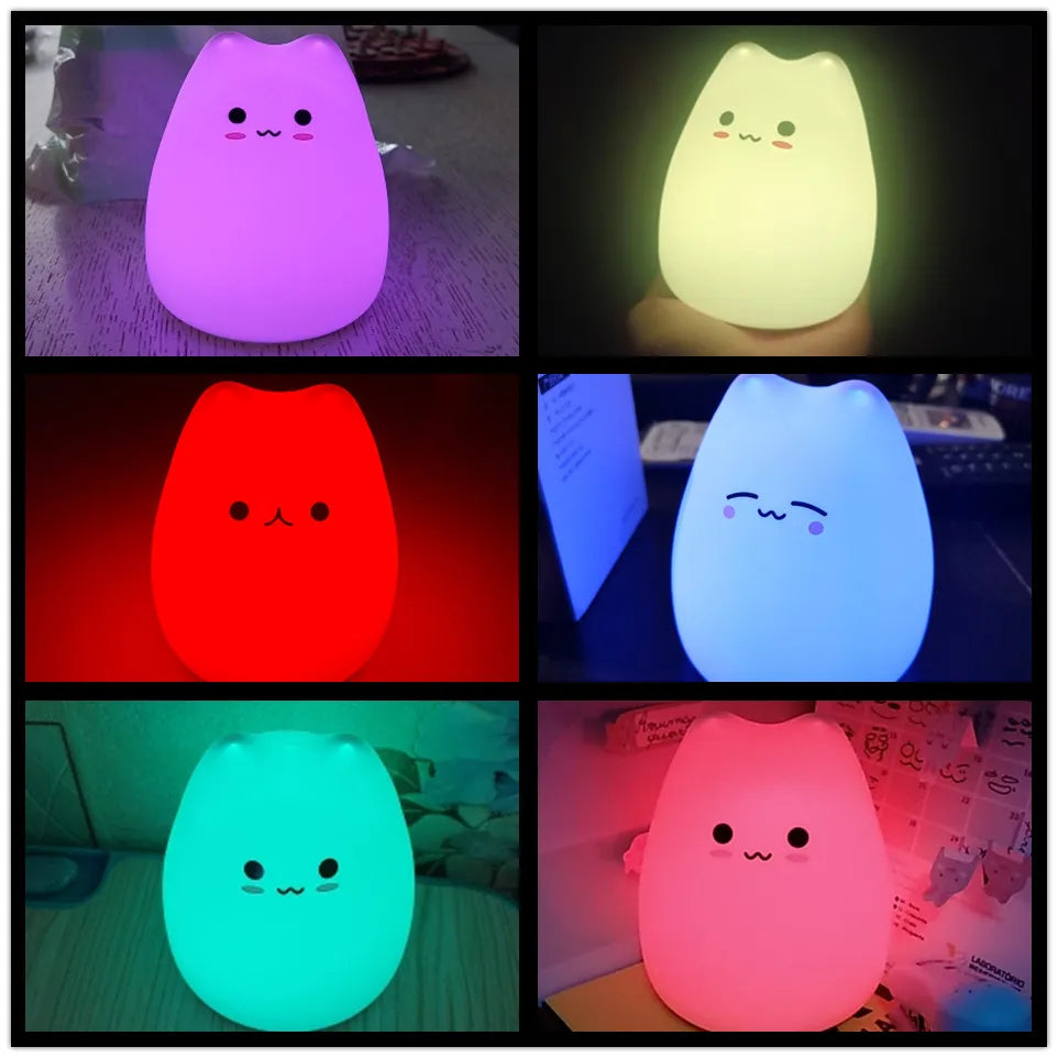 🐱 Mini Lampka Nocna Kotek – Dotykowa LED 7 Kolorów | Prezent Idealny